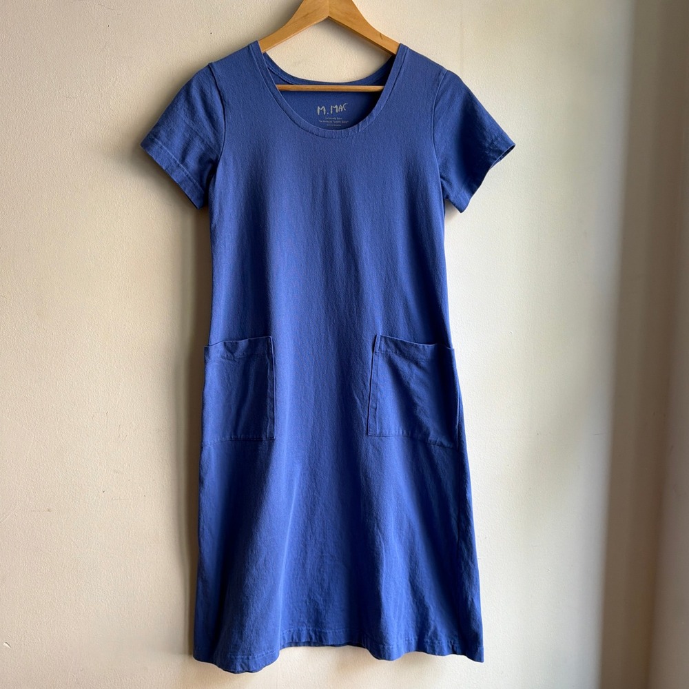 M. MAC Short Sleeve Pocket T-Shirt Dress Blue Medium